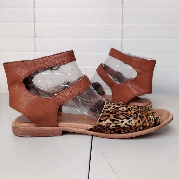 Anthropologie Gee WaWa Boho Calf Hair Leopard Print Gladiator Ankle Sandals - Picture 7 of 16